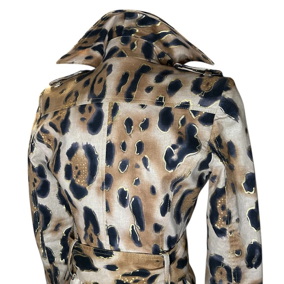 Cache Leopard Print Belted Double Breasted Trench Jacket with Gold Accents XS - Picture 7 of 12